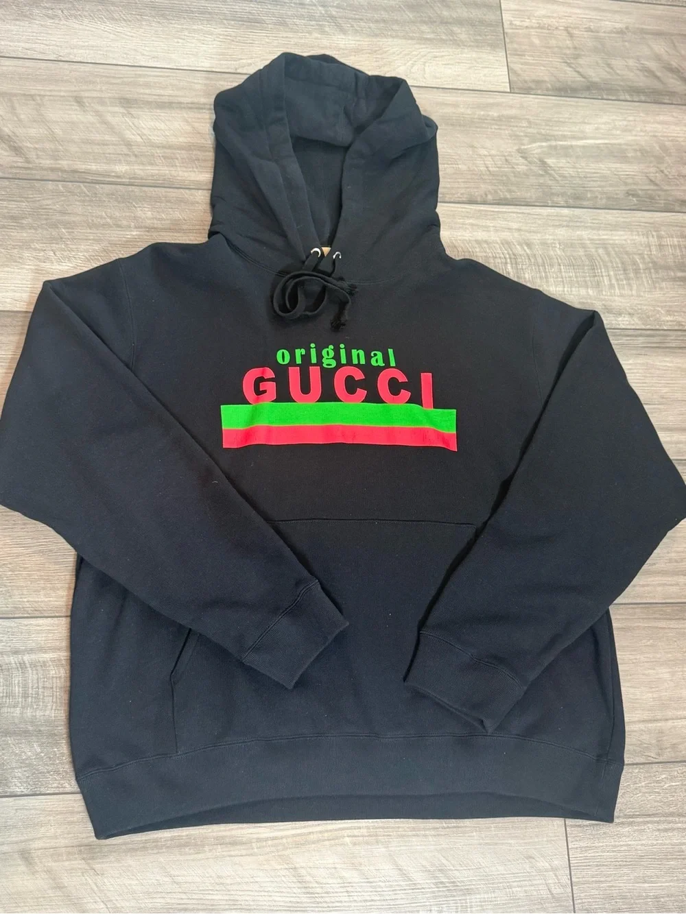 Gucci Black Hoodie with Red & Green Logo Stripe
